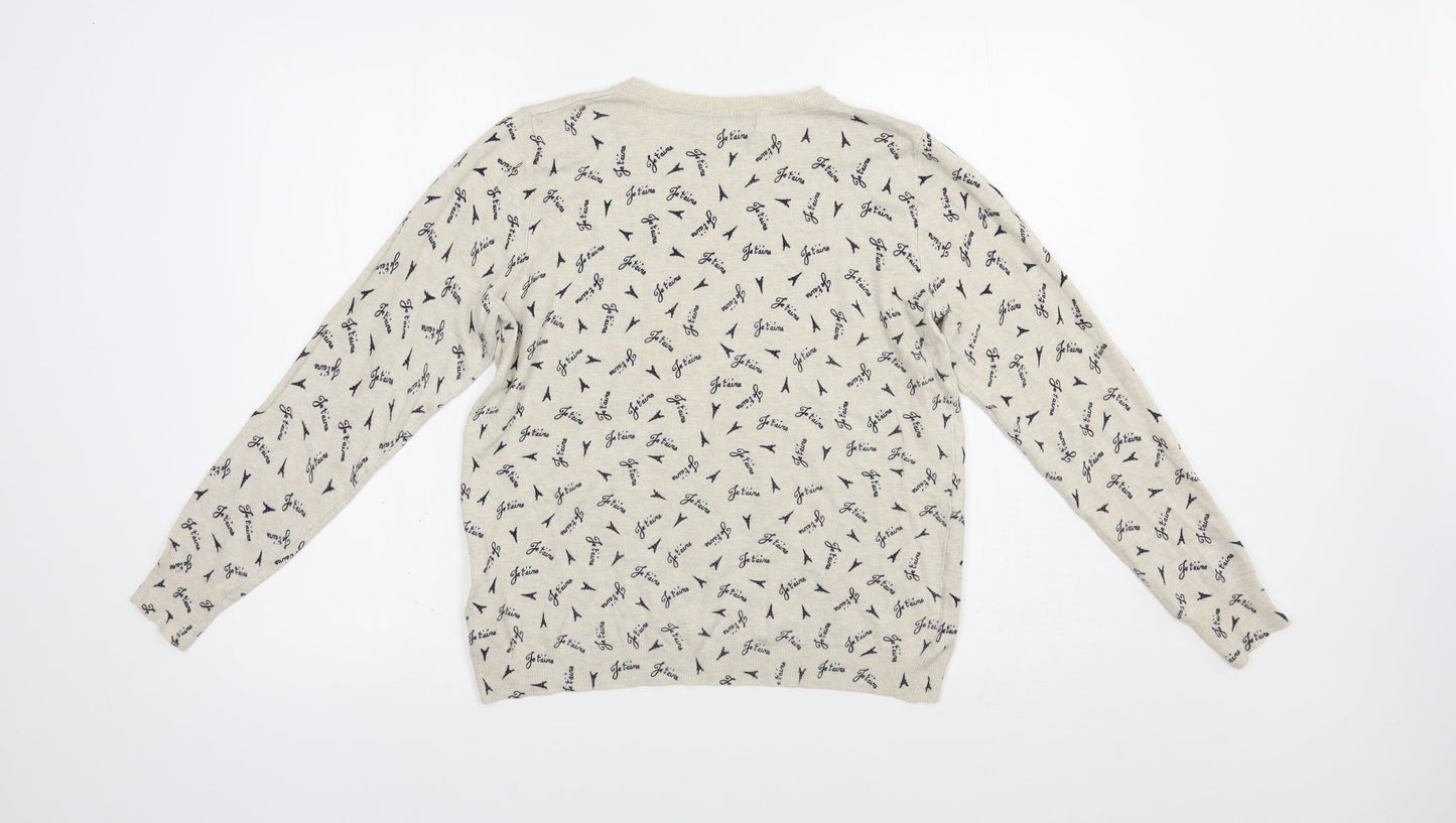 Marks and Spencer Womens Beige Crew Neck Geometric Viscose Pullover Jumper Size 14   - Paris