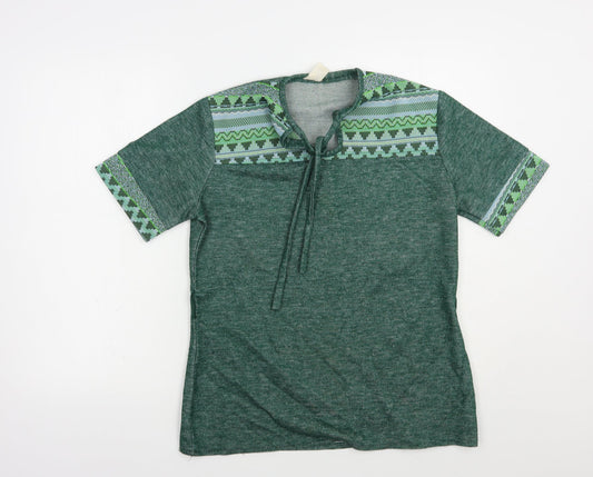 Preworn Womens Green V-Neck Geometric Acrylic Pullover Jumper Size M