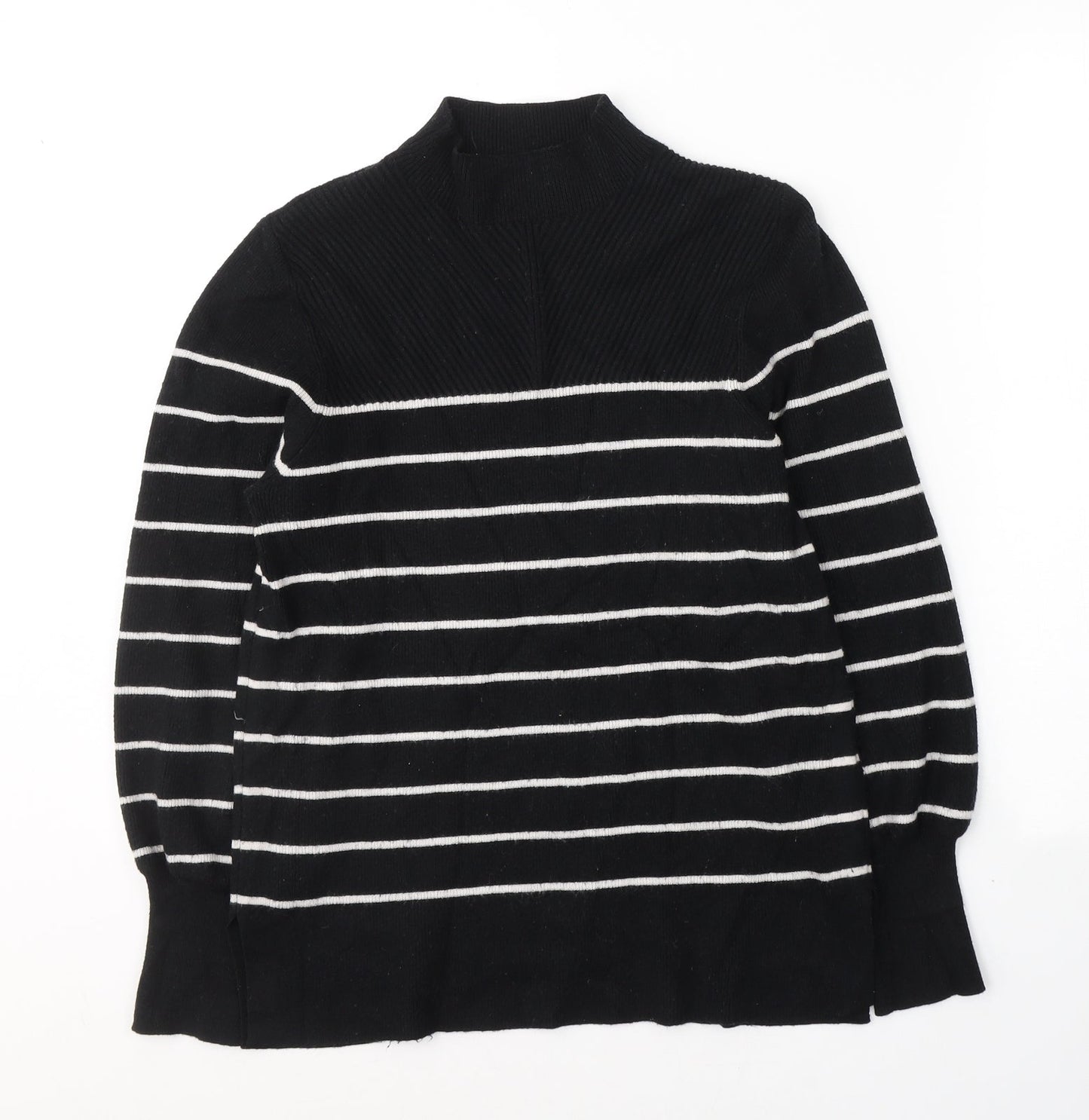 Marks and Spencer Womens Black Round Neck Striped Viscose Pullover Jumper Size M