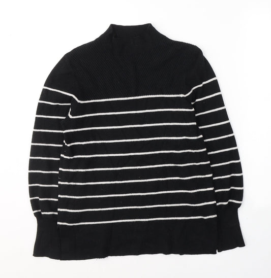 Marks and Spencer Womens Black Round Neck Striped Viscose Pullover Jumper Size M