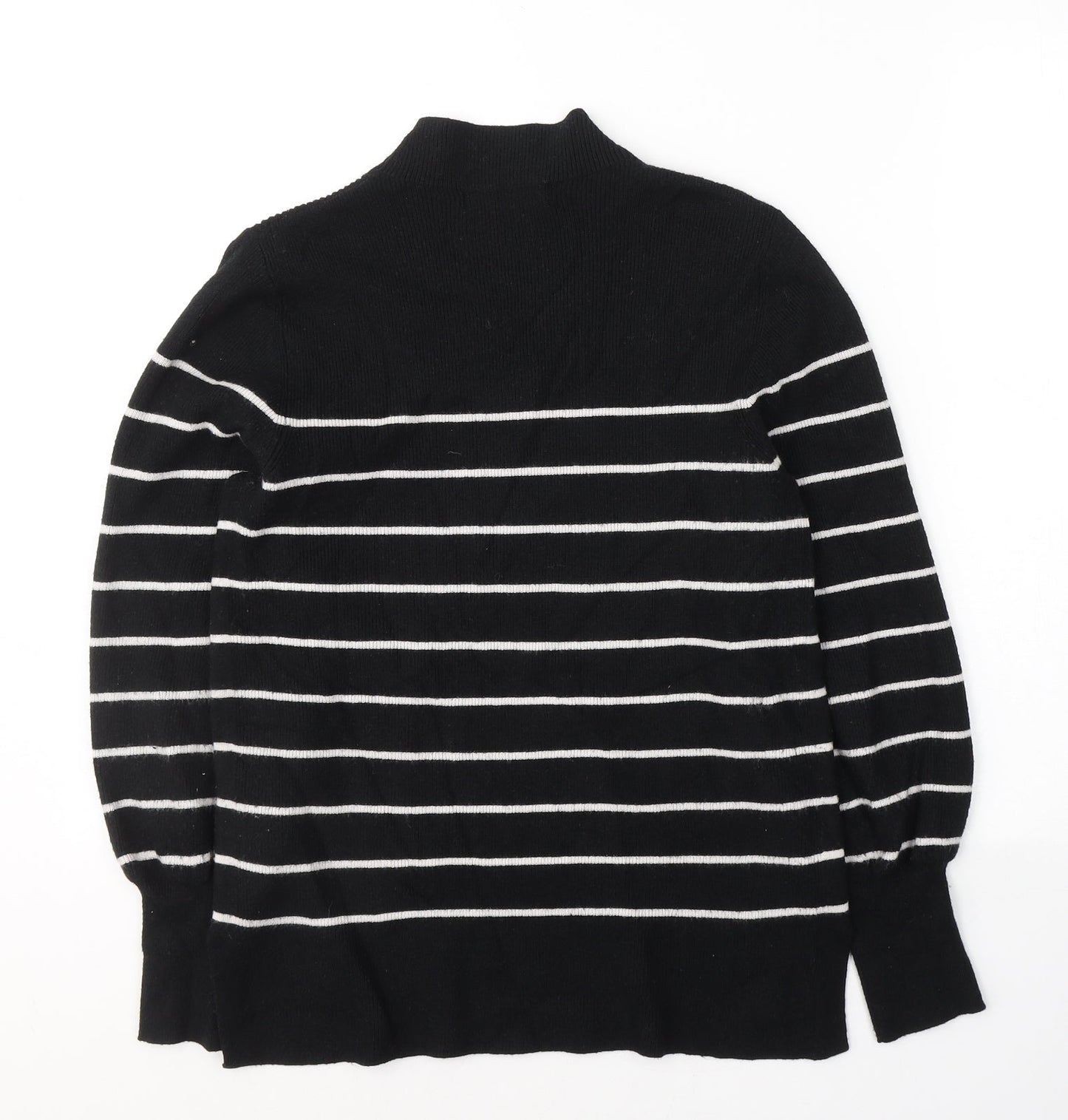 Marks and Spencer Womens Black Round Neck Striped Viscose Pullover Jumper Size M
