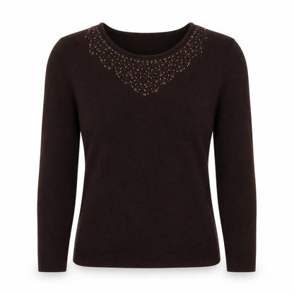 Ellie Louise Womens Brown  Acrylic Basic Blouse Size S Round Neck