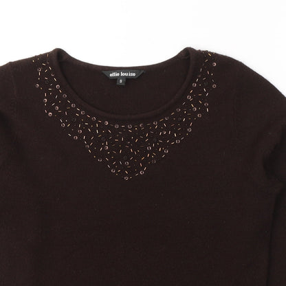 Ellie Louise Womens Brown  Acrylic Basic Blouse Size S Round Neck