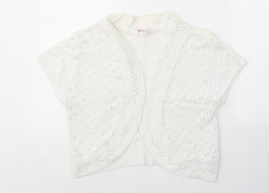 Glamorosa Womens White V-Neck  Cotton Cardigan Jumper Size 16
