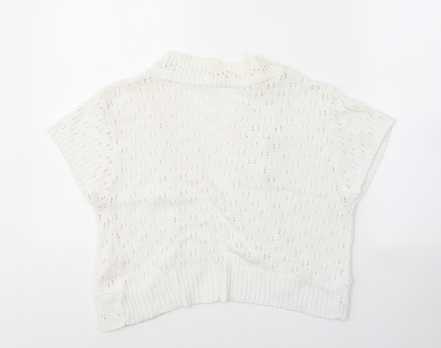 Glamorosa Womens White V-Neck  Cotton Cardigan Jumper Size 16