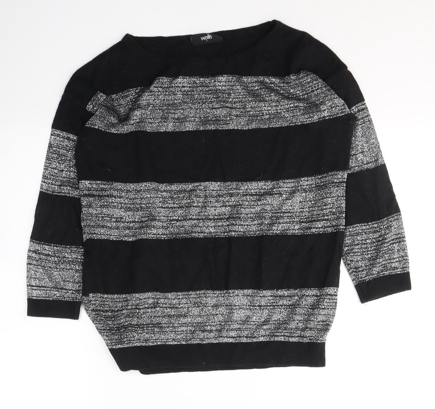 Wallis Womens Black Round Neck Striped Cotton Pullover Jumper Size S