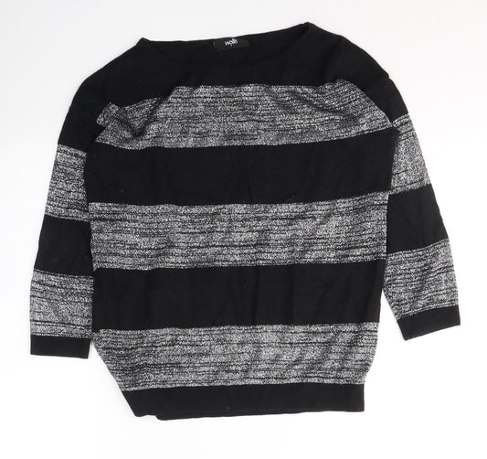 Wallis Womens Black Round Neck Striped Cotton Pullover Jumper Size S