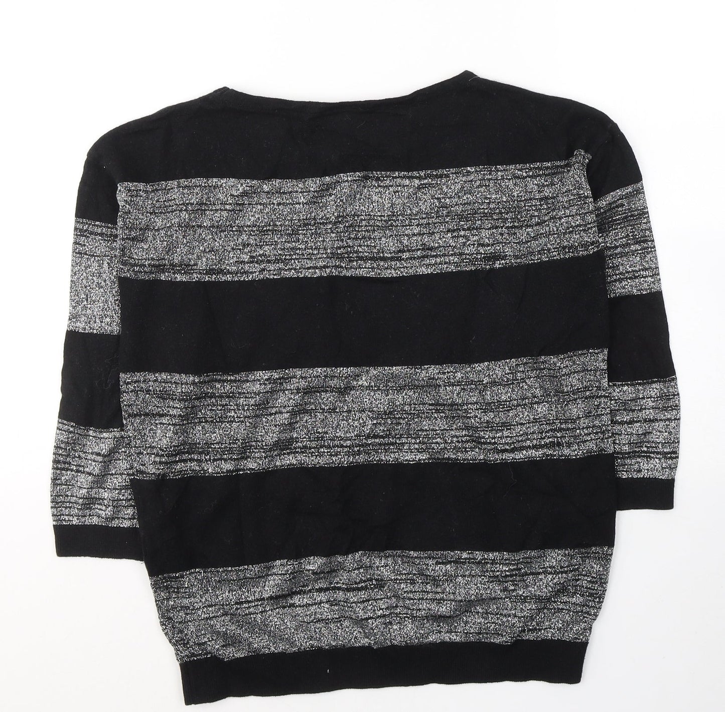 Wallis Womens Black Round Neck Striped Cotton Pullover Jumper Size S