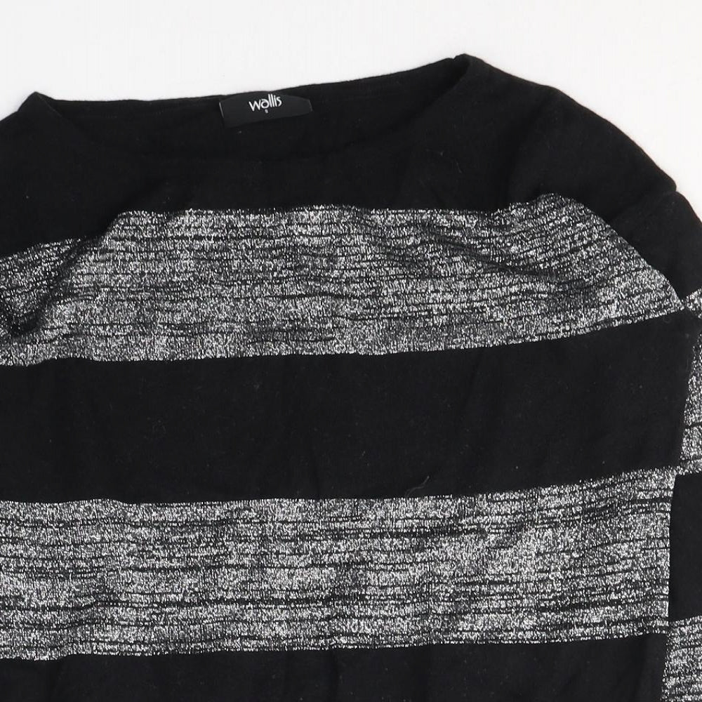 Wallis Womens Black Round Neck Striped Cotton Pullover Jumper Size S
