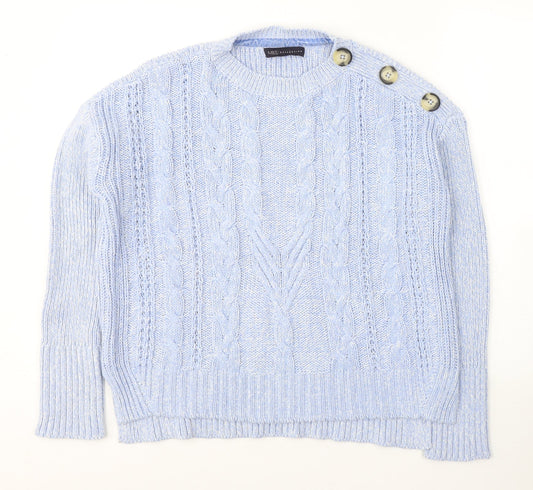 Marks and Spencer Womens Blue Round Neck  Cotton Pullover Jumper Size 12