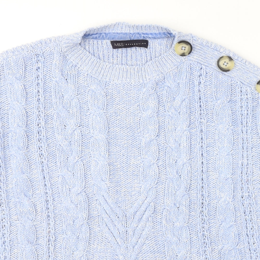 Marks and Spencer Womens Blue Round Neck  Cotton Pullover Jumper Size 12