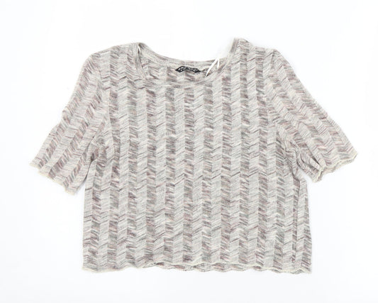 Select Womens Multicoloured Herringbone Acrylic Cropped T-Shirt Size 12 Round Neck