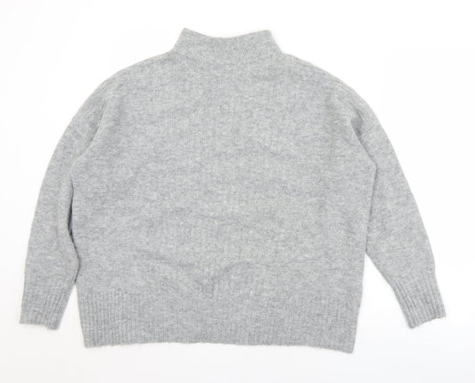 Warehouse Womens Grey Mock Neck  Acrylic Pullover Jumper Size 12