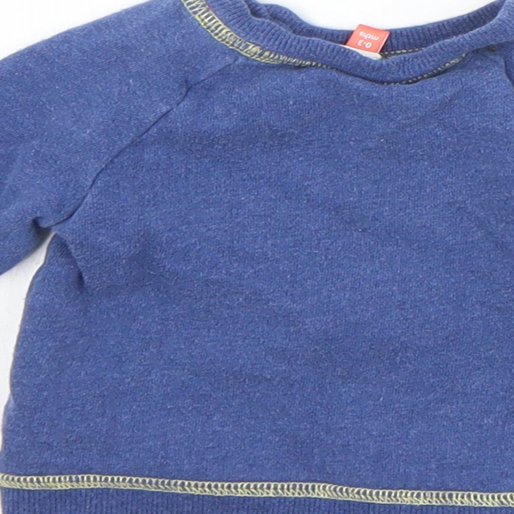 John Lewis Boys Blue  Cotton Pullover Jumper Size 0-3 Months  Button - Car