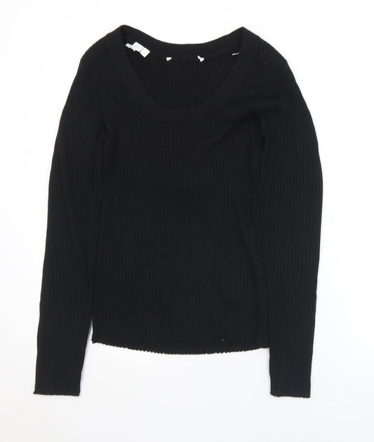 Selected Womens Black Scoop Neck  Acrylic Pullover Jumper Size L