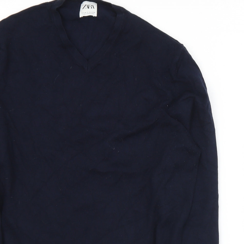 Zara Womens Blue V-Neck  Viscose Pullover Jumper Size M