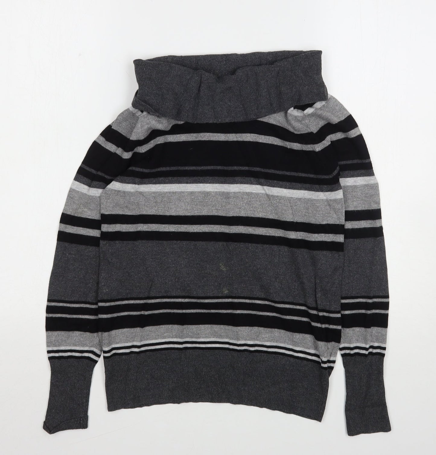 Marks and Spencer Womens Grey Roll Neck Striped Viscose Pullover Jumper Size 12
