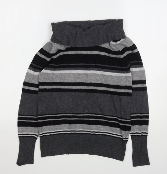 Marks and Spencer Womens Grey Roll Neck Striped Viscose Pullover Jumper Size 12
