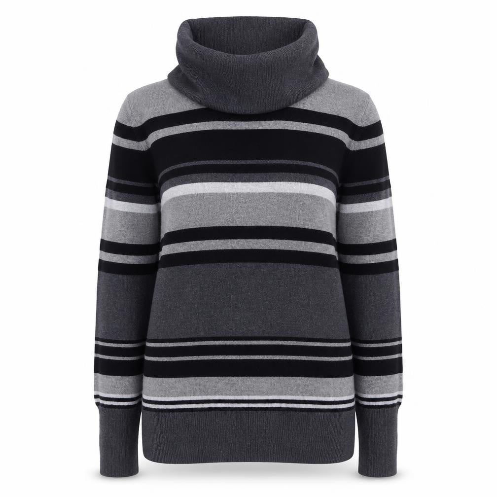 Marks & Spencer Womens Grey Roll Neck Striped Viscose Pullover Jumper Size 12
