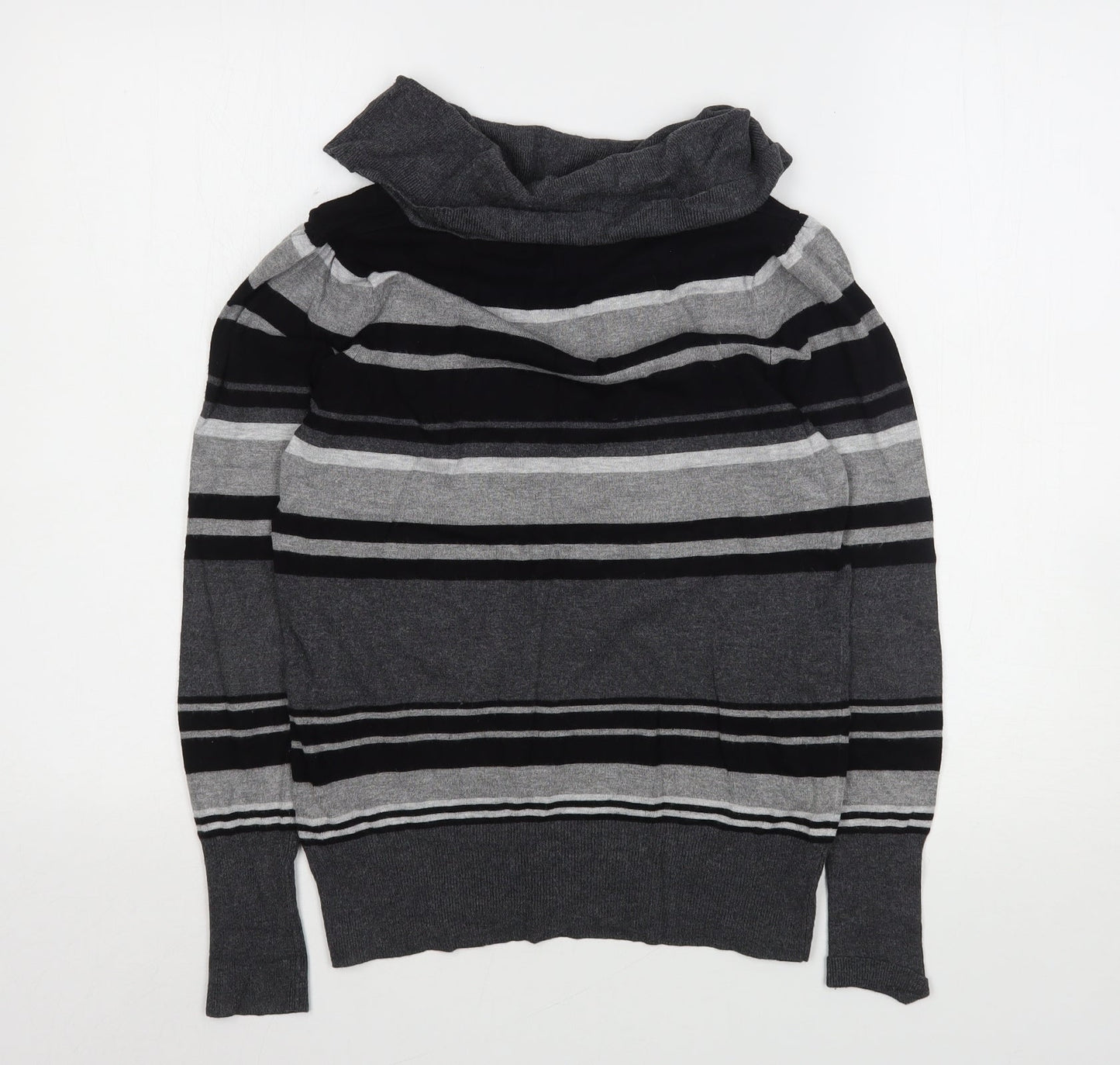Marks and Spencer Womens Grey Roll Neck Striped Viscose Pullover Jumper Size 12