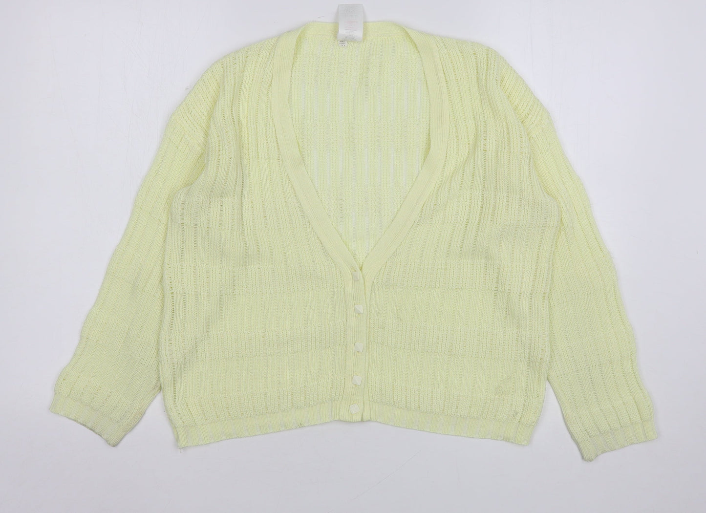 St Michael Womens Yellow V-Neck  Polyester Cardigan Jumper Size 8