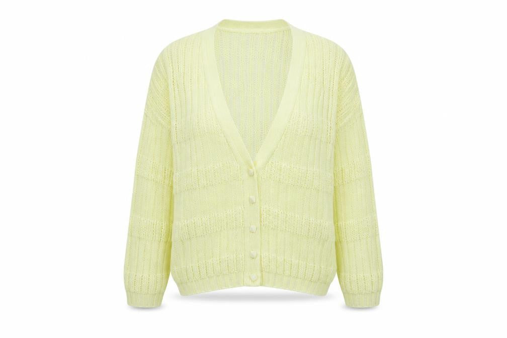 St Michael Womens Yellow V-Neck  Polyester Cardigan Jumper Size 8