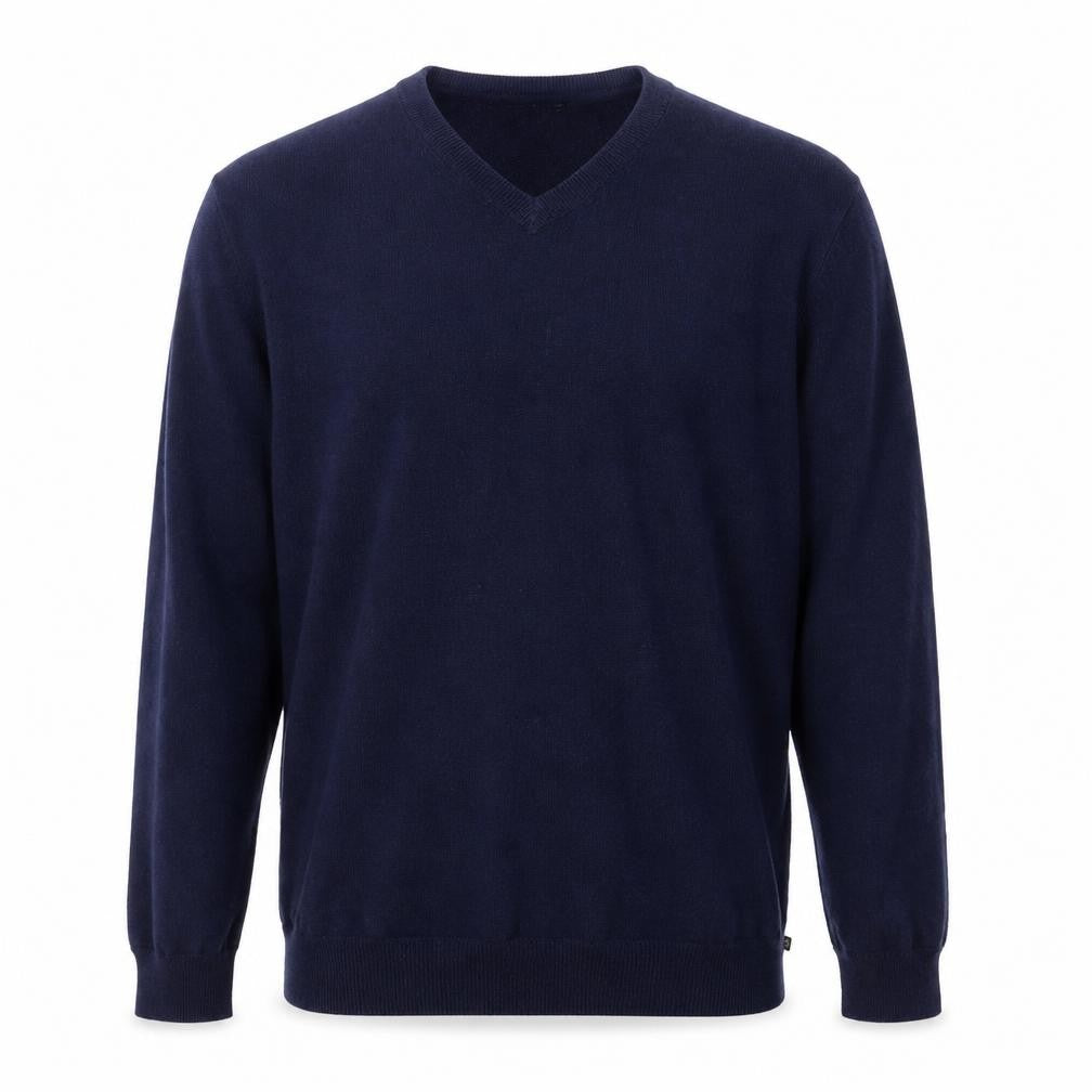 J.T. Ascott Mens Blue V-Neck  Cotton Pullover Jumper Size L