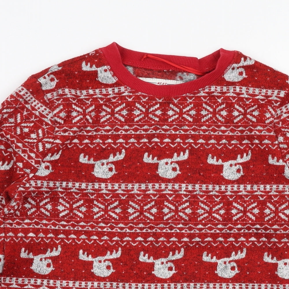 NEXT Boys Red Round Neck Fair Isle Polyester Pullover Jumper Size 9 Years  Pullover - Christmas