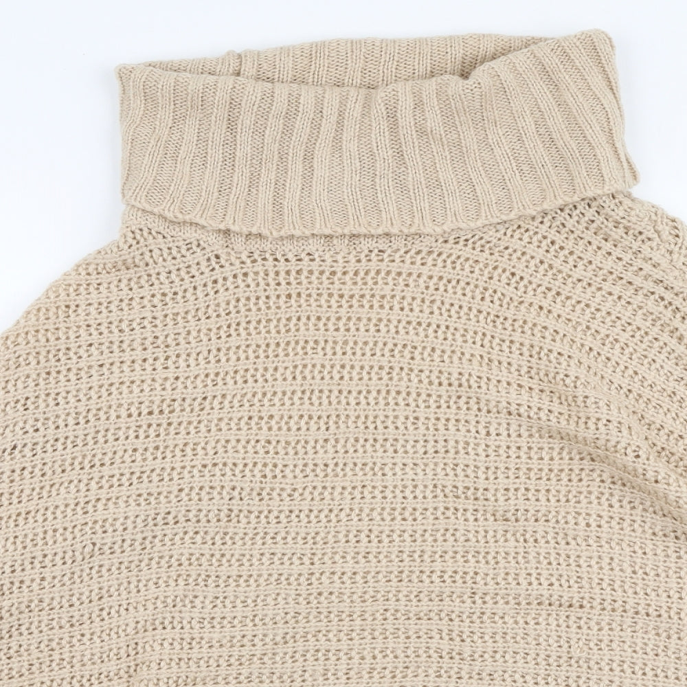 Internationale Womens Beige Roll Neck  Acrylic Pullover Jumper Size M