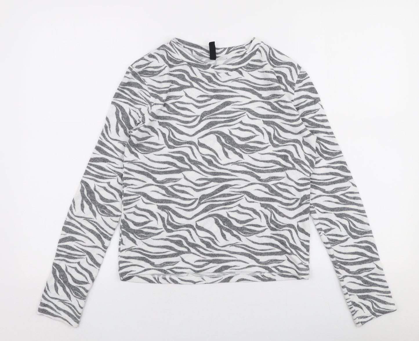 H&M Womens Grey Round Neck Animal Print Viscose Pullover Jumper Size XS