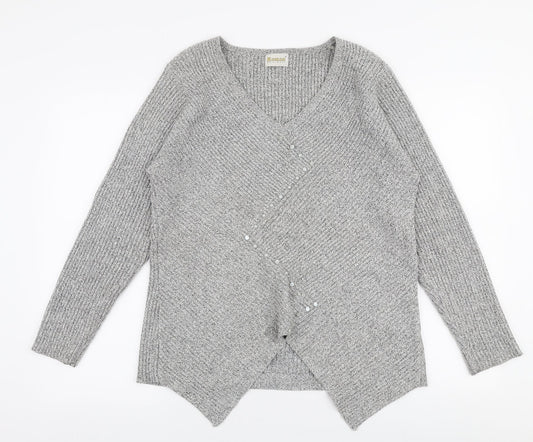 Roman  Womens Grey V-Neck  Acrylic Pullover Jumper Size S