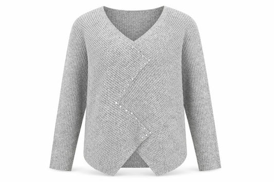 Roman  Womens Grey V-Neck  Acrylic Pullover Jumper Size S