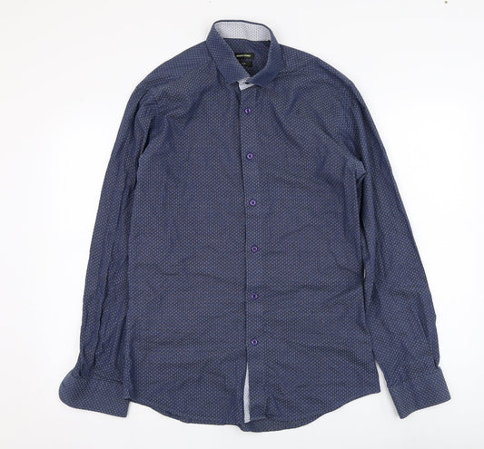 Remus Uomo Mens Blue  Cotton  Dress Shirt Size 15.5 Collared Button