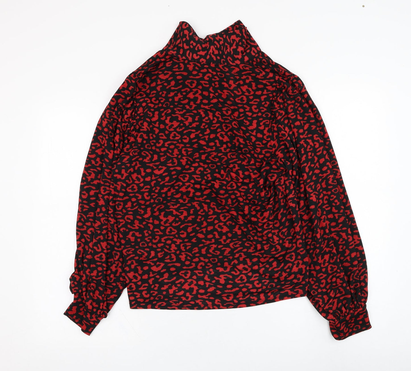 Zara Womens Black Animal Print Polyester Basic Blouse Size M V-Neck