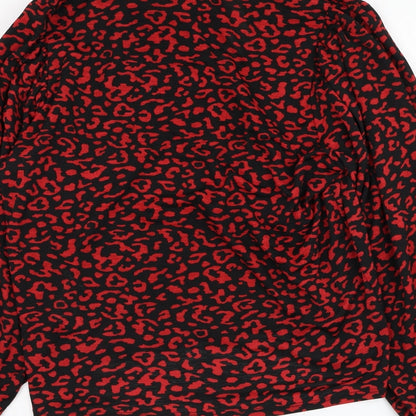 Zara Womens Black Animal Print Polyester Basic Blouse Size M V-Neck