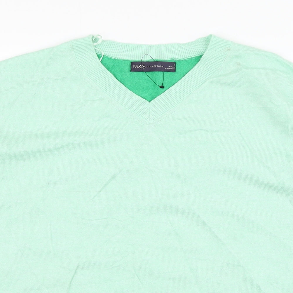 Marks and Spencer Womens Green V-Neck  Viscose Pullover Jumper Size 8