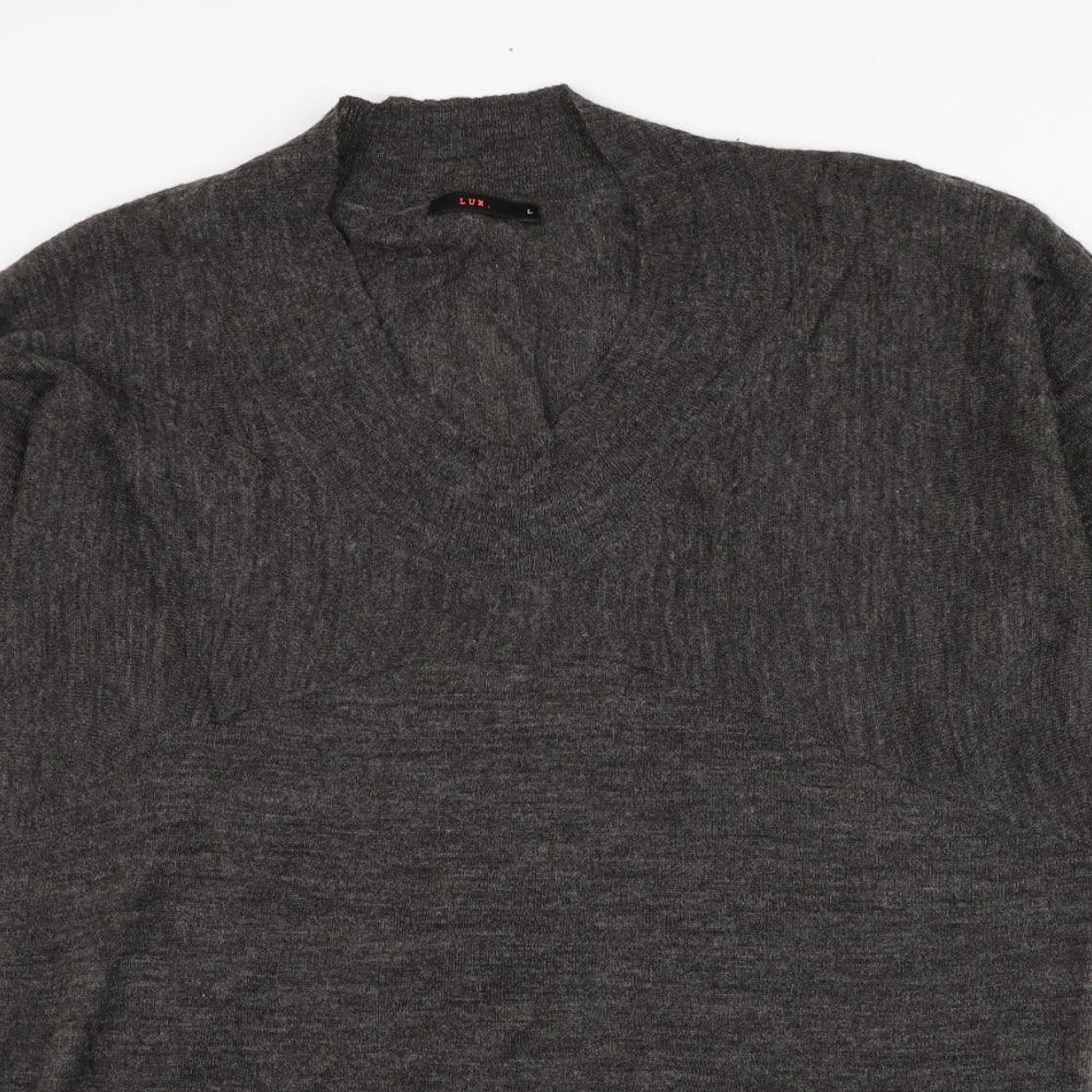 Luxe Womens Grey Round Neck  Wool Pullover Jumper Size L