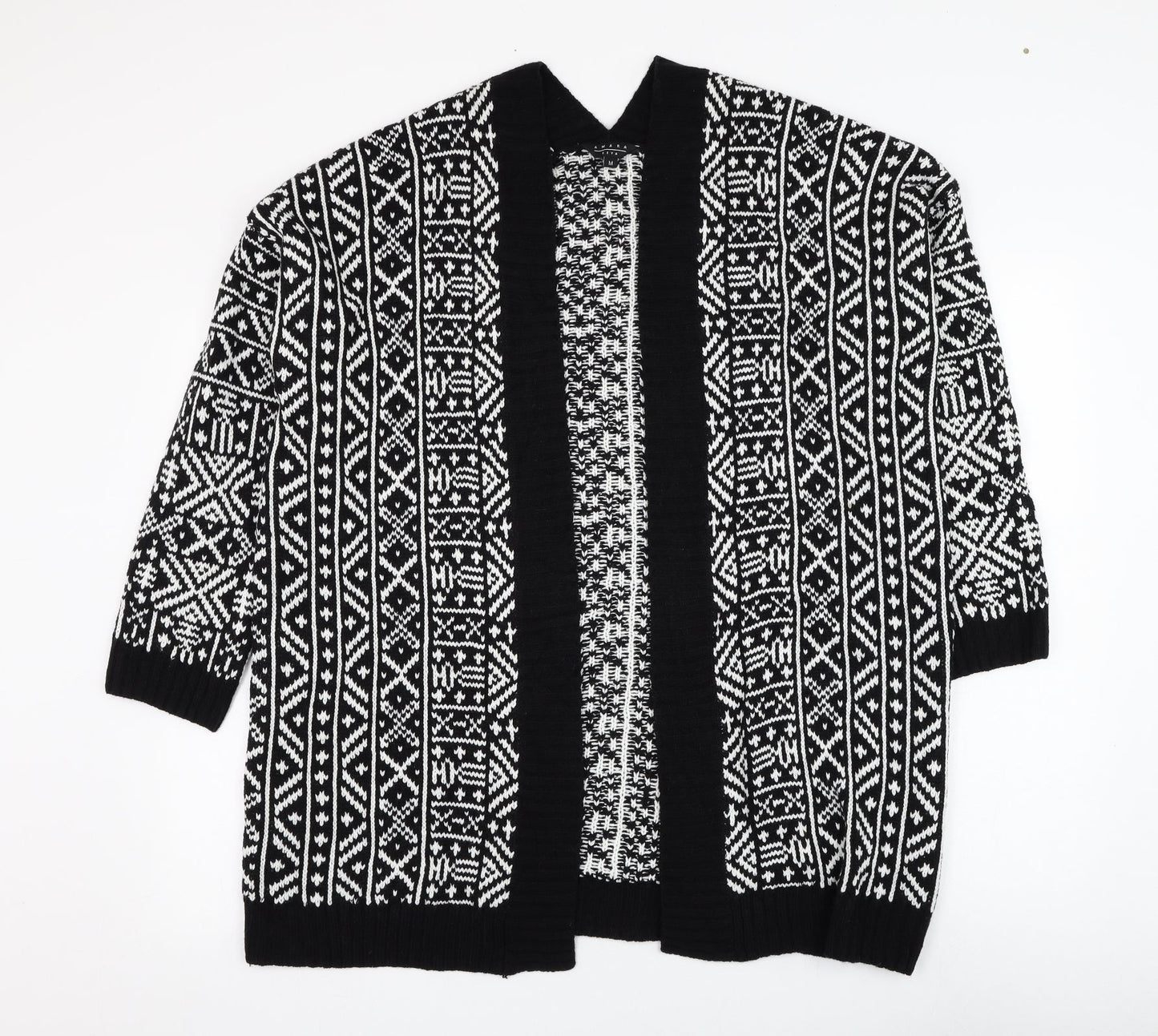 Amara Reya Womens White Square Neck Geometric Acrylic Cardigan Jumper Size M