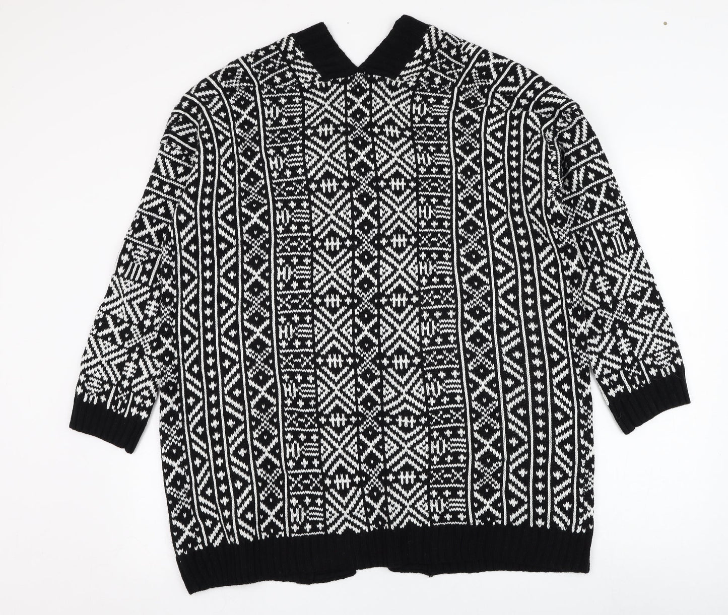 Amara Reya Womens White Square Neck Geometric Acrylic Cardigan Jumper Size M