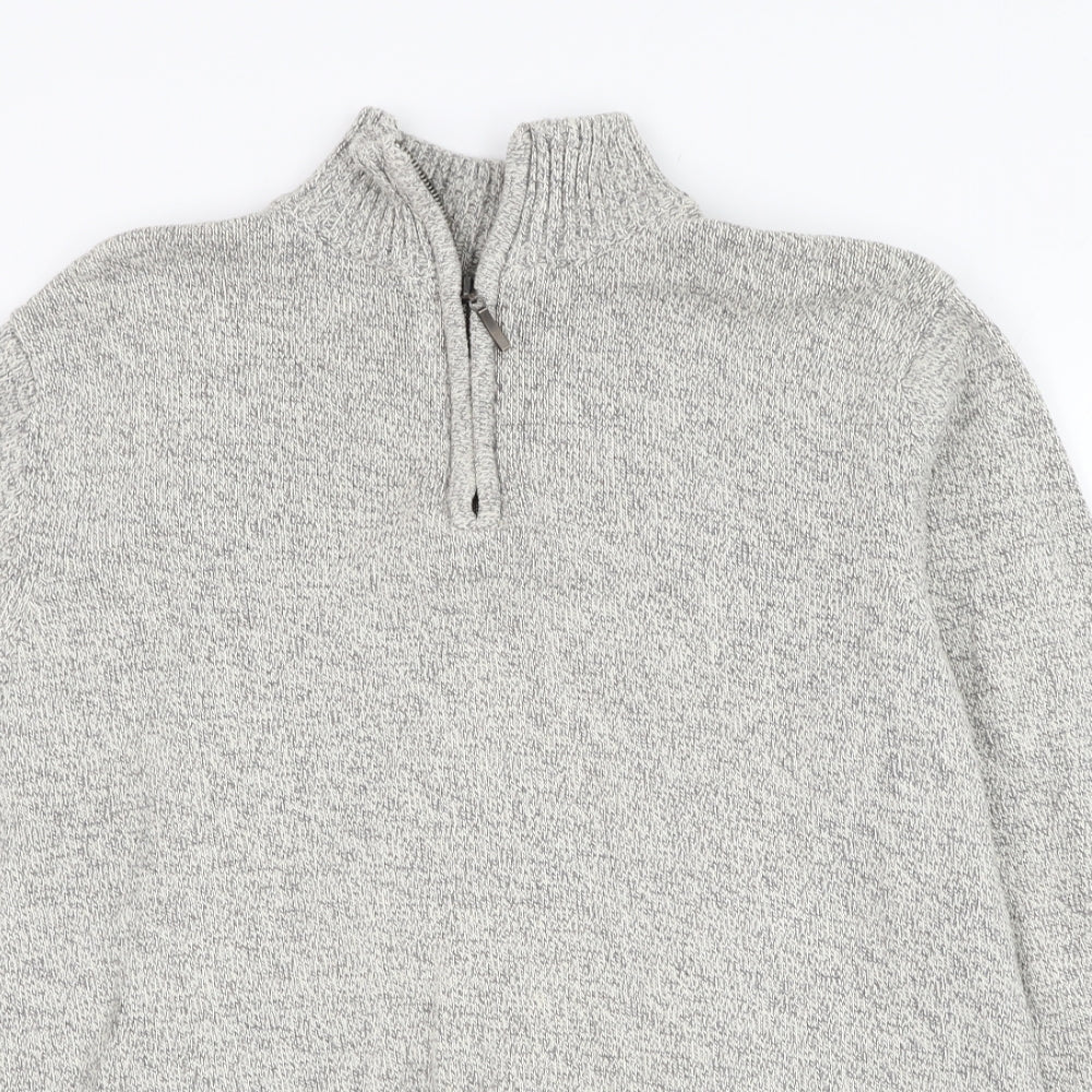 Cedar Wood State Mens Grey Mock Neck  Cotton Henley Jumper Size M