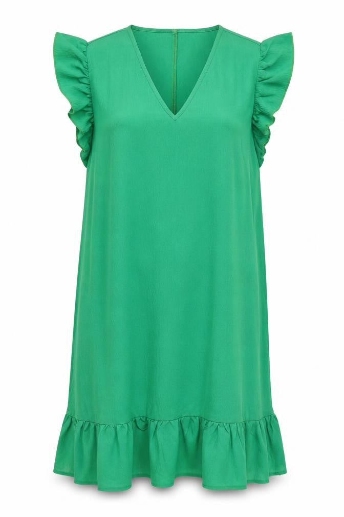 SheIn Womens Green  Polyester Shift  Size 6  V-Neck  - Ruffle, Frill
