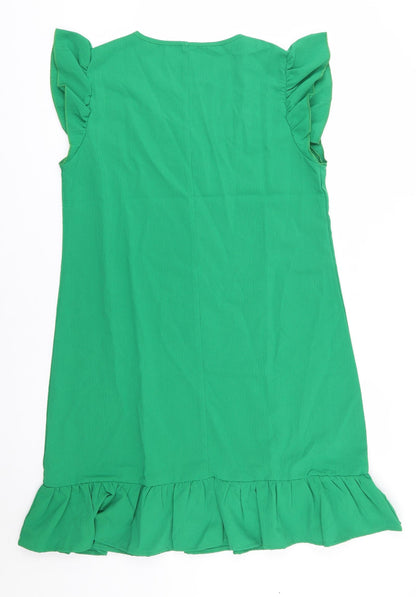 SHEIN Womens Green  Polyester Shift  Size 6  V-Neck  - Ruffle, Frill