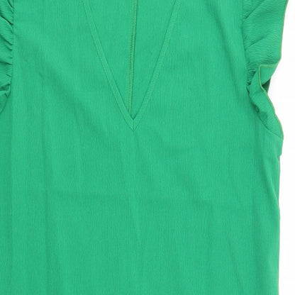 SHEIN Womens Green  Polyester Shift  Size 6  V-Neck  - Ruffle, Frill