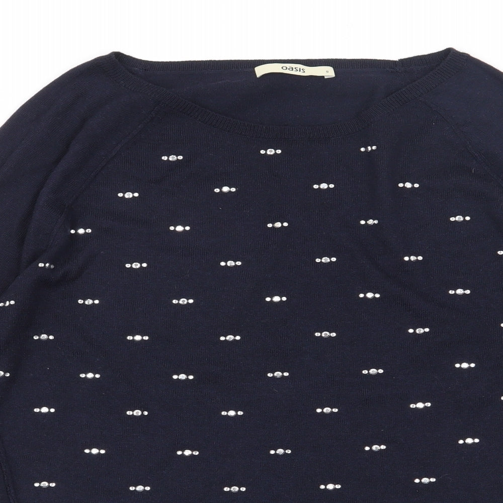 Oasis Womens Blue Round Neck  Polyester Pullover Jumper Size S