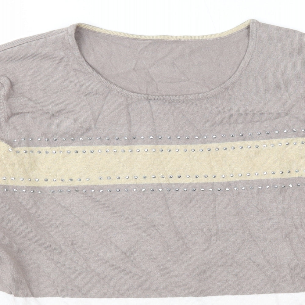 Emreco Womens Multicoloured Scoop Neck Striped Viscose Pullover Jumper Size M