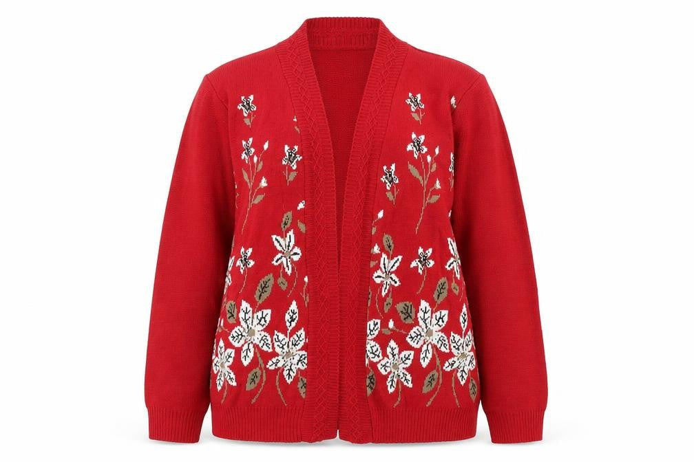 Smith Womens Red Scoop Neck Floral Acrylic Pullover Jumper Size S