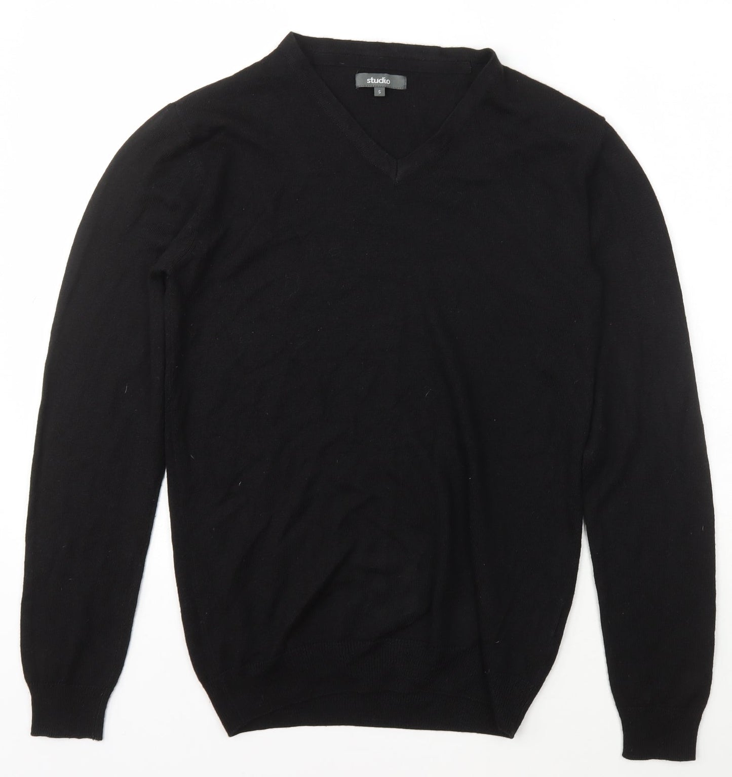 Studio Womens Black V-Neck  Acrylic Pullover Jumper Size S
