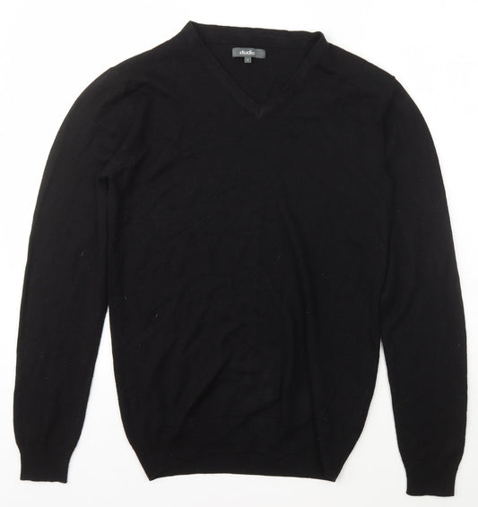 Studio Womens Black V-Neck  Acrylic Pullover Jumper Size S