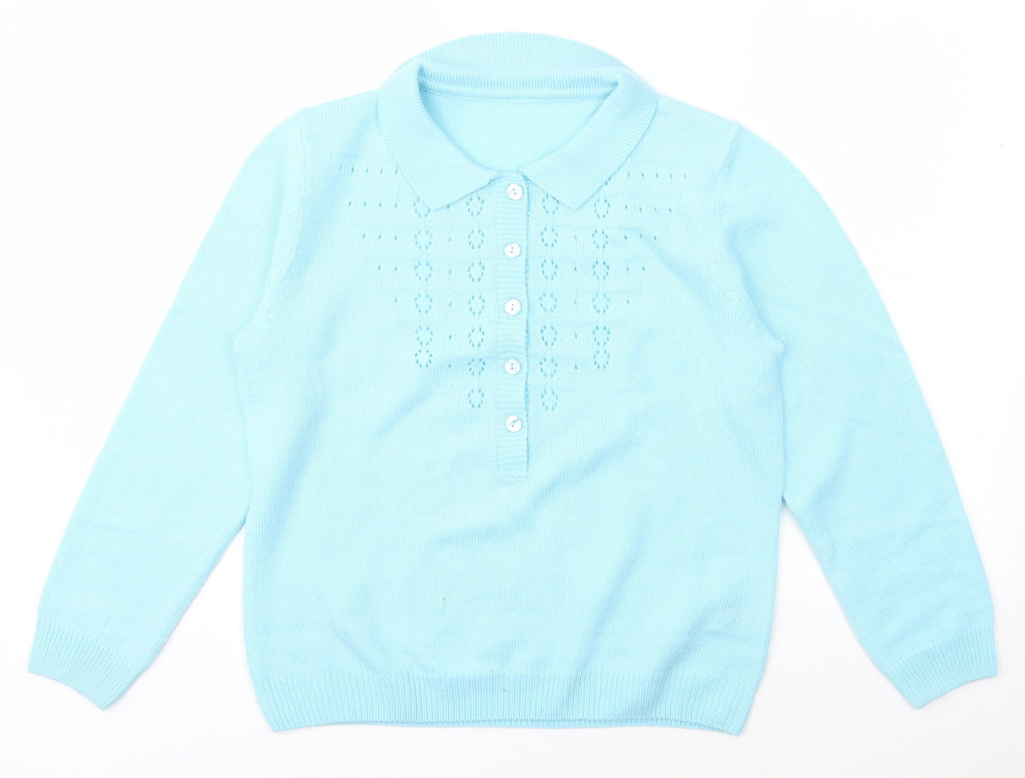 Preworn Womens Blue Collared  Acrylic Pullover Jumper Size M