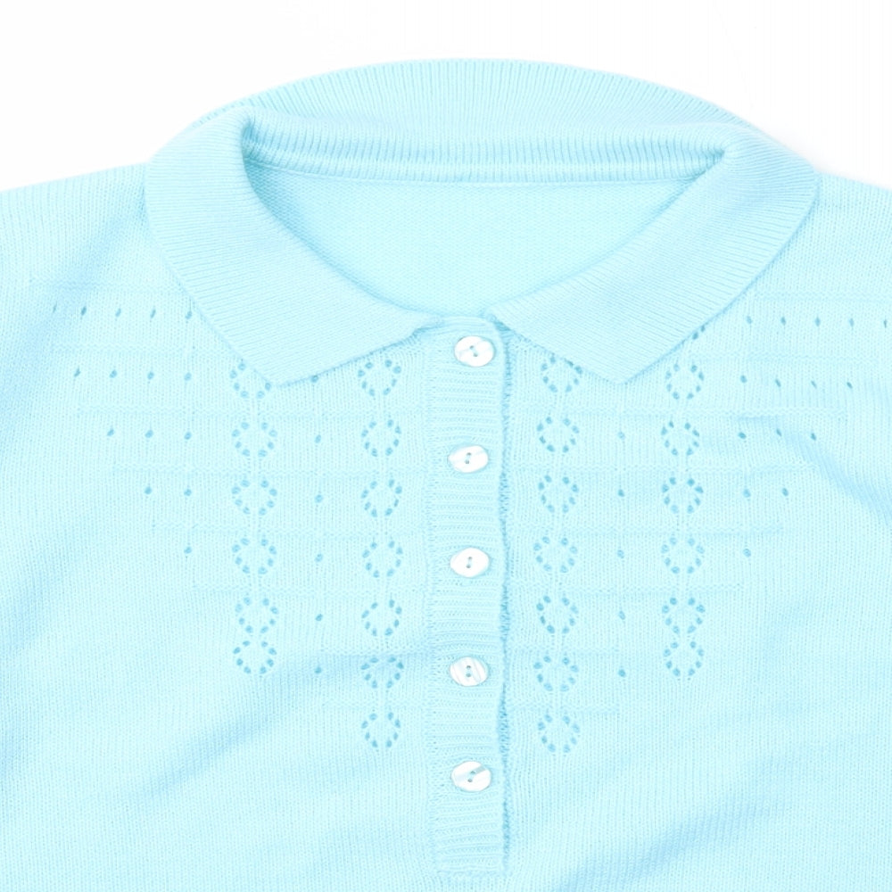 Preworn Womens Blue Collared  Acrylic Pullover Jumper Size M